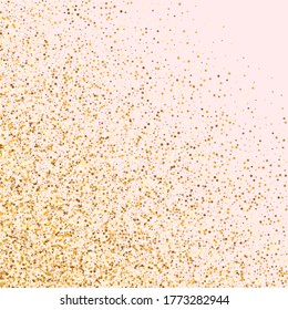 Gelber Punkt, reicher rosafarbener Hintergrund. Leichtes Confetti-Design. Gold Round Effect Banner. Staubpartikel einzeln auf Hintergrund.