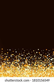 Yellow Dot Shiny Brown Dark Background. Luxury Confetti Wallpaper. Gold Sequin Vector Pattern. Rain Light Backdrop.