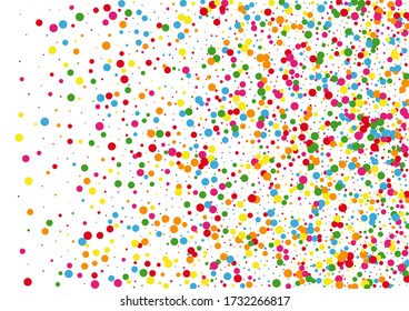 Yellow Dot Splash Texture. Round Frame Background. Multicolored Design Confetti Illustration.