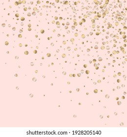 Fondo Rosa Transparente De Punto Amarillo. Fondo del Glamour Polka. Tarjeta de papel Golden Sparkle. Patrón rico brillante.