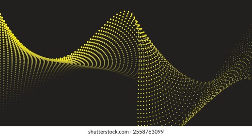 Yellow dot wave and black abstract background