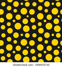 Yellow Dots On Black Background Seamless Pattern. Vector Illustration.