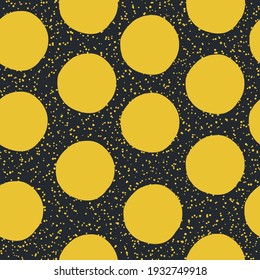 Yellow Dots on black background. Seamless pattern. Vector