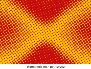 Yellow dots on red comic book pop art backgroung with halftone effect, dotted backdrop vector illustration