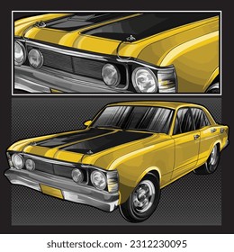 yellow drag race illustration isolated in black background for poster, t-shirt, graphic design, business element and card