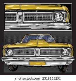 yellow drag race illustration isolated in black background for poster, t-shirt, graphic design, business element and card