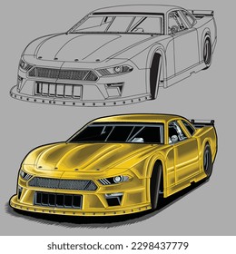 yellow drag race racing car isolated in gray background for business elements, screen printing, digital printing,DGT,DFT and poster.