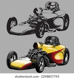 yellow drag race racing car isolated in gray background for business elements, screen printing, digital printing,DGT,DFT and poster.