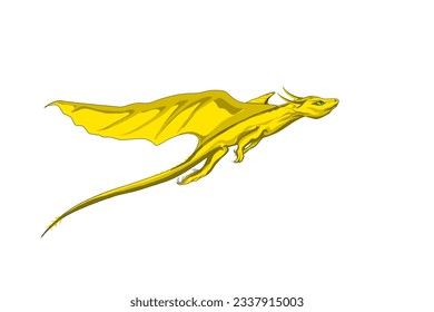 a yellow dragon flying in a cloudy sky,no background