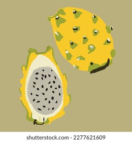 Yellow dragon fruit. Textured exotic Background. Flat fruits. Exotic citrus.