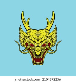 yellow dragon head illustration, can be used for logos, icons, mascots, t-shirts, etc