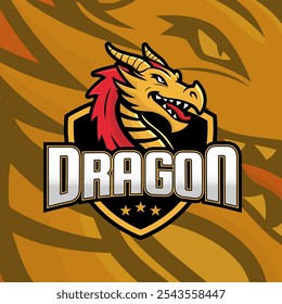 Vetor de design do logotipo do mascote do dragão amarelo para emblema, emblema, esport e impressão de t-shirt