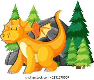 Yellow dragon sitting in front of cave illustration