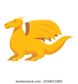 Yellow dragon standing spreading its wings, a mythical creature and legendary animal