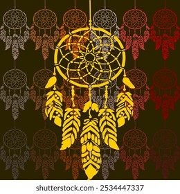 yellow dream catcher stencil art artwork abstract seamless geometric graphic decoration ethnic outline template wallpaper print fabric ethnic pattern hand drawn shape ombre red background

