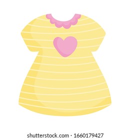 yellow dress with heart love and stripes fashion icon vector illustration