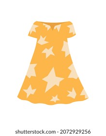 Yellow dress with stars. Summer light clothing. Womens style, nightwear sleepwear. Registration of cards of goods in store, button, badge, icon, sticker, fashion. Cartoon flat vector illustration