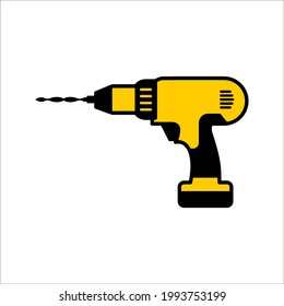 Gelbe Bohrmaschine, Vektorsymbol. Illustration einzeln für Grafik und Webdesign auf weißem Hintergrund. farbeditierbar