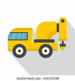 Yellow drilling machine icon. Flat illustration of yellow drilling machine vector icon for web