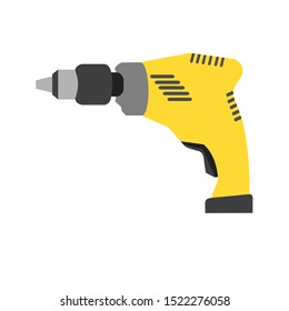 Yellow drilling machine isolated. Flat design icon vector illustration.