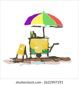 Yellow Drink Cart with Umbrella – Summer Street Vibes Vector. Good for cover book, banner, poster or greeting card