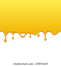 Yellow Drips On White Back. Paint Or Honey Drops. Abstract Color Background.