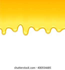 Yellow drips on white back. Lemon jelly or honey drops vector illustration. Seamless horizontal background.