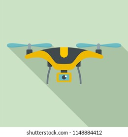 Yellow drone icon. Flat illustration of yellow drone vector icon for web design