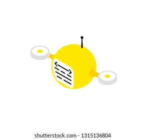 Yellow drone robot programmer monitors the system drivers diagnostics. Information spy. Icon vector logo technology.