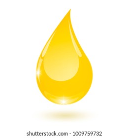 Yellow Drop Of Vegetable Oil Drops Down Isolated
