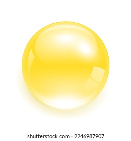 Yellow drop water Isolated on white background. Collagen solution vitamins complex from nature. Beauty treatment nutrition skincare design. 3D Realistic Vector.