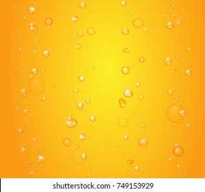 Yellow Drops Of Orange Juice Or Beer Bubbles Background