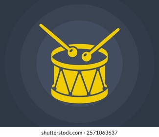 Yellow drum on black background. musical instrument.