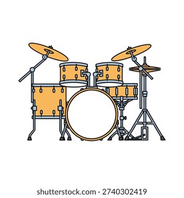 A yellow drum set with two cymbals