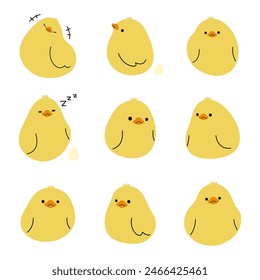 Yellow duck 5 cute on a white background, vector illustration.