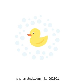 Yellow duck with bubbles, vector design illustration.