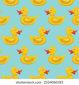 Yellow Duck cartoon seamless pattern on blue background. Vector illustration