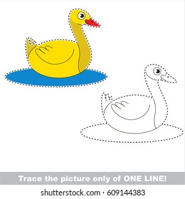 Yellow Duck. Dot to dot educational game for kids, the one line tracing page.