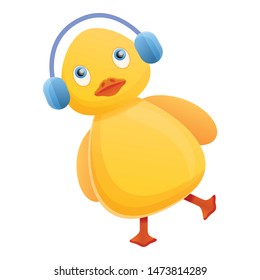 Yellow duck with headphones icon. Cartoon of yellow duck with headphones vector icon for web design isolated on white background