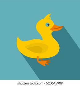 Yellow duck icon. Flat illustration of yellow duck vector icon for web isolated on light blue background