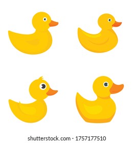 Yellow duck icons set. Flat set of yellow duck vector icons for web design
