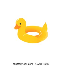 Yellow duck inflatable ring - cartoon drawing of rubber toy for children swimming safety and pool vacation photo - isolated vector illustration on white background