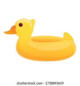 Icono de anillo inflable del pato amarillo. Dibujo del icono del vector del anillo inflable del pato amarillo para el diseño web aislado en fondo blanco