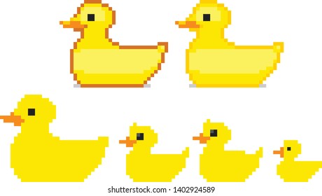 Yellow Duck. Pixel art illustration