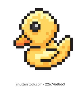 Yellow duck pixel style isolated on white background