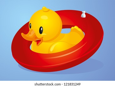 Yellow duck with red inflatable circle