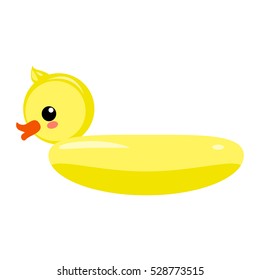 Yellow duck rescue rubber circle for swimming. Children icon in flat style.
