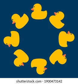 yellow duck round frame vector illustration on blue background