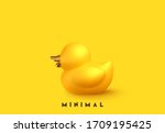 Yellow duck rubber. Children's Realistic 3d duck toy for bath procedure. Vector illustration