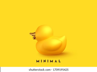 Caucho de pato amarillo. Juguete de pato 3d realista para el baño. Ilustración del vector